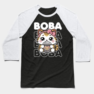 Funny kawaii cat drinking boba tea Baseball T-Shirt